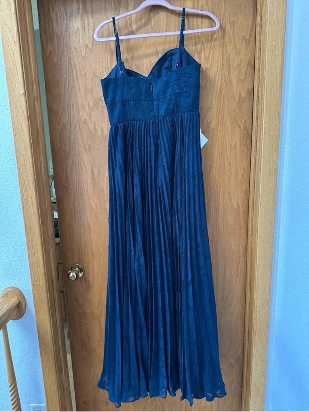 Azazie Akiko Navy Pleated Sweetheart Neckline Maxi Dress - Picture 5 of 5